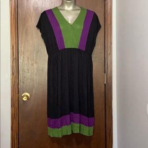 Pink Rose Black Green Purple Striped Midi Dress 2x